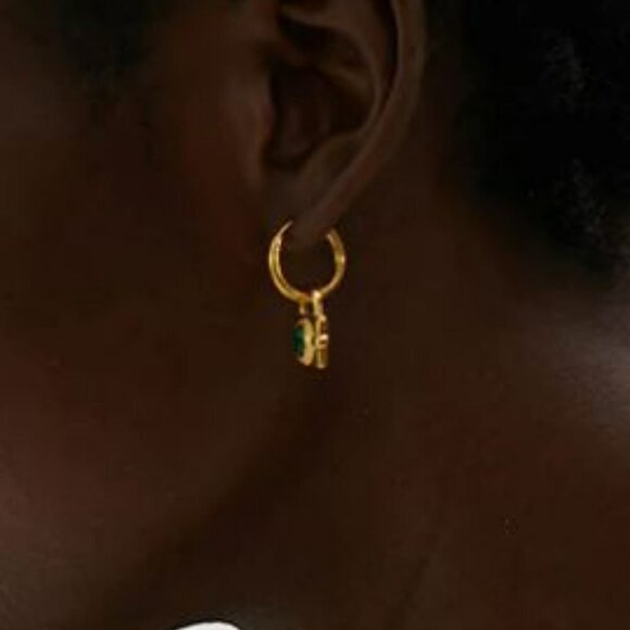 Emerald Green Cubic Zirconia 18K Gold Plated Lock Dangle Earrings NEW - Picture 7 of 11